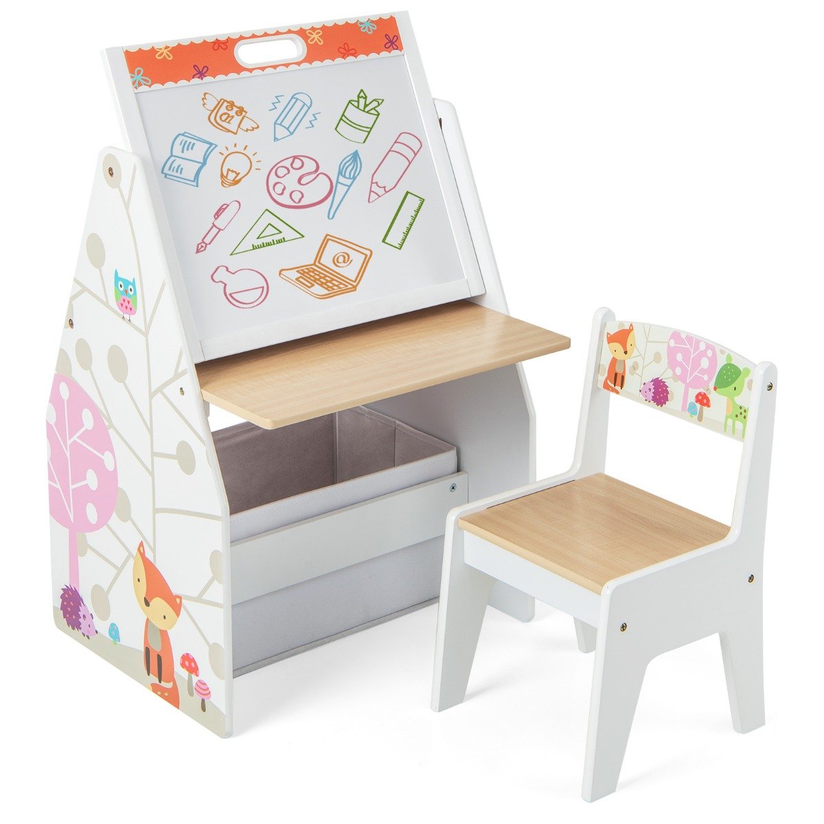 Double-Sided Kids Art Easel and Play Station for Boys Girls-Grey