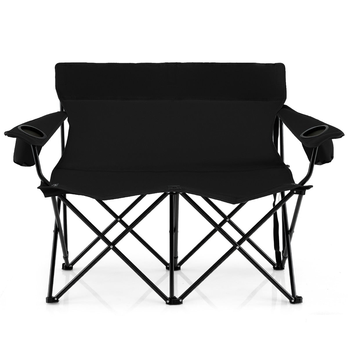 Double Camping Chair with Cup Holders and Carrying Bag-Black