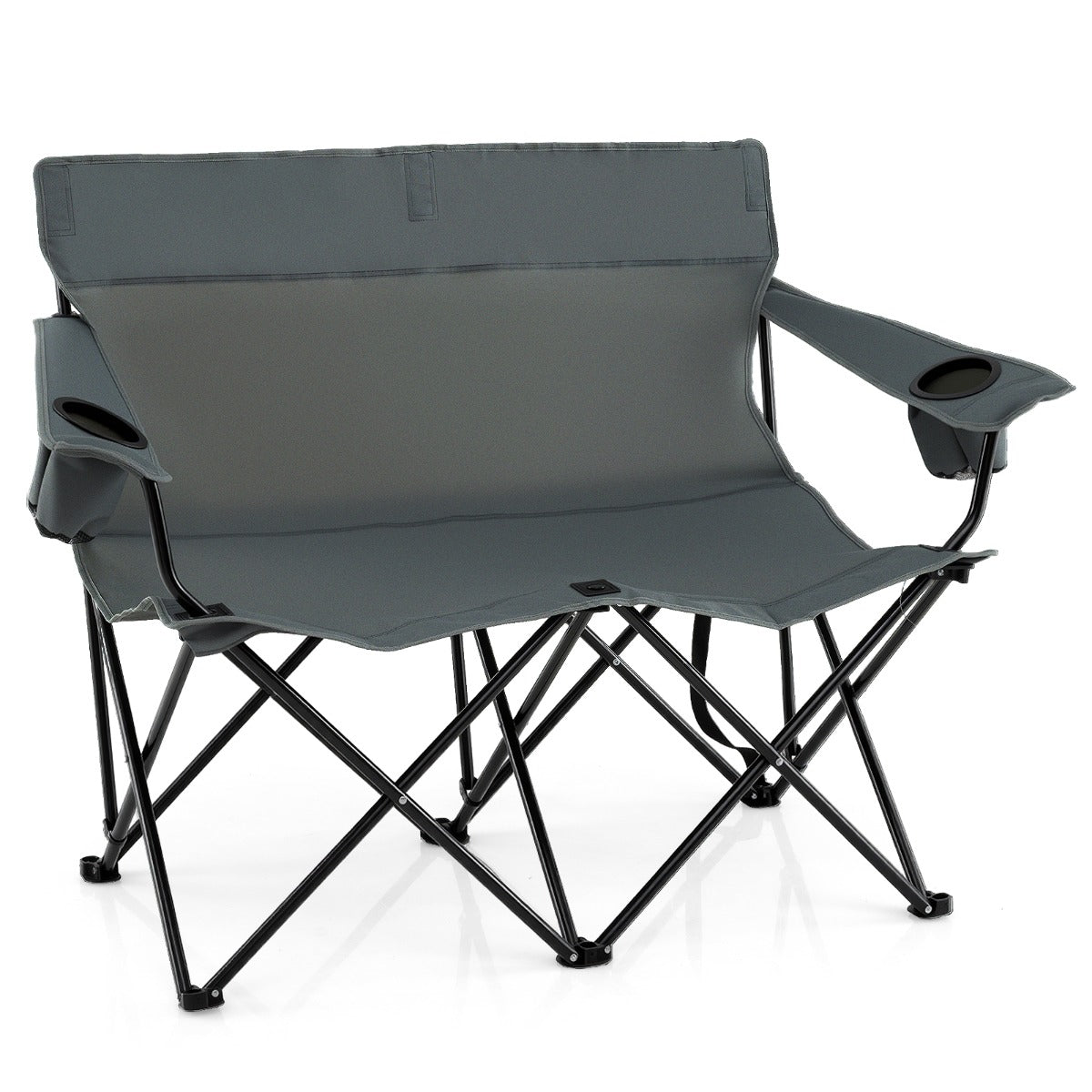 Double Camping Chair with Cup Holders and Carrying Bag-Black