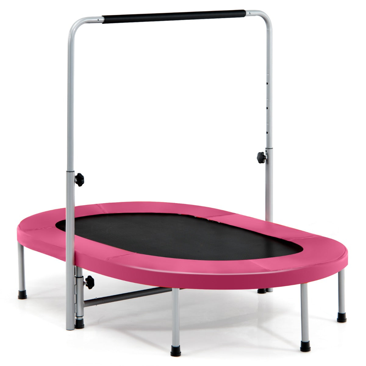 Double Foldable Fitness Trampoline with Adjustable Handrail-Blue