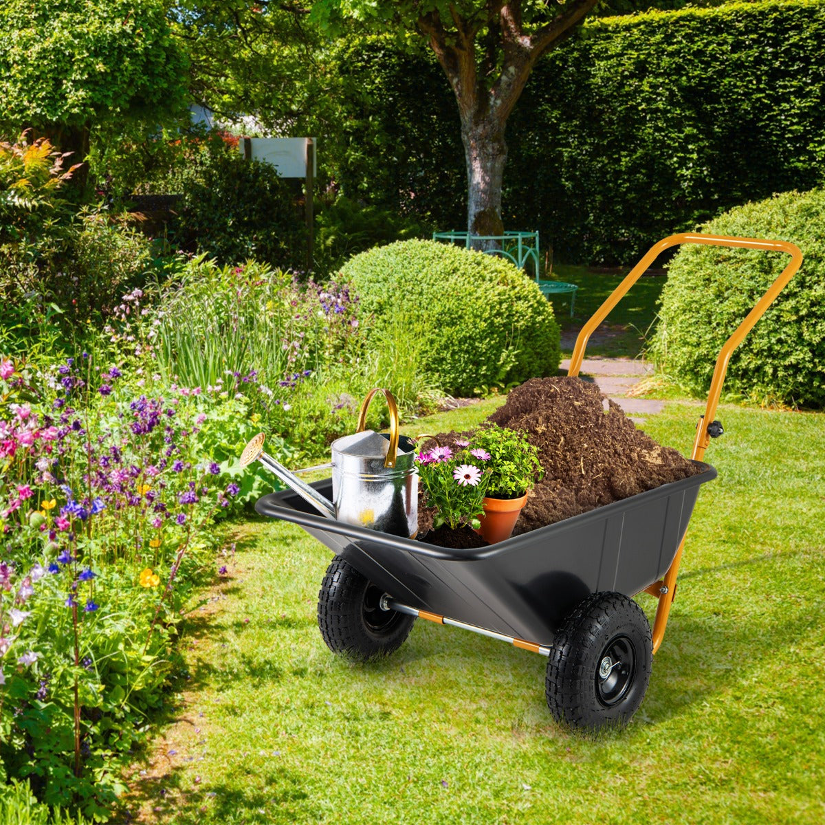 Heavy-Duty Garden Utility Cart with Pneumatic Tires-Black