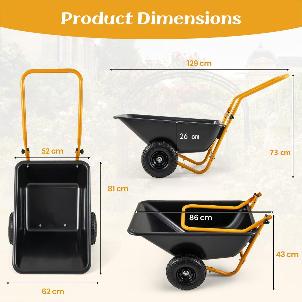 Heavy-Duty Garden Utility Cart with Pneumatic Tires-Black