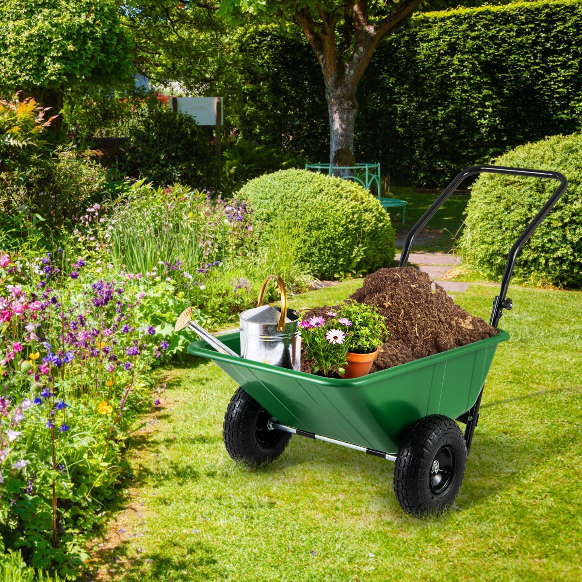 Heavy-Duty Garden Utility Cart with Pneumatic Tires-Black