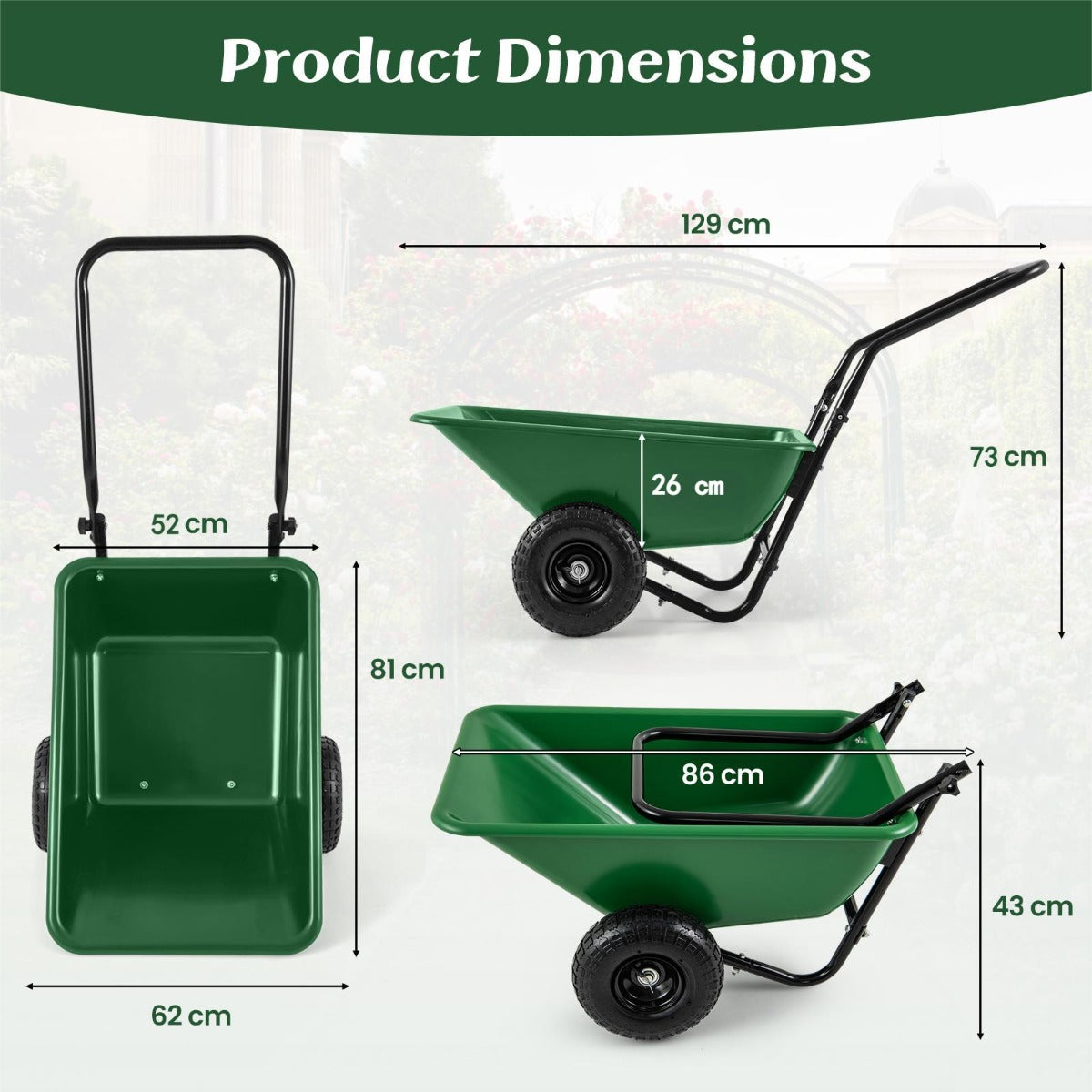 Heavy-Duty Garden Utility Cart with Pneumatic Tires-Black