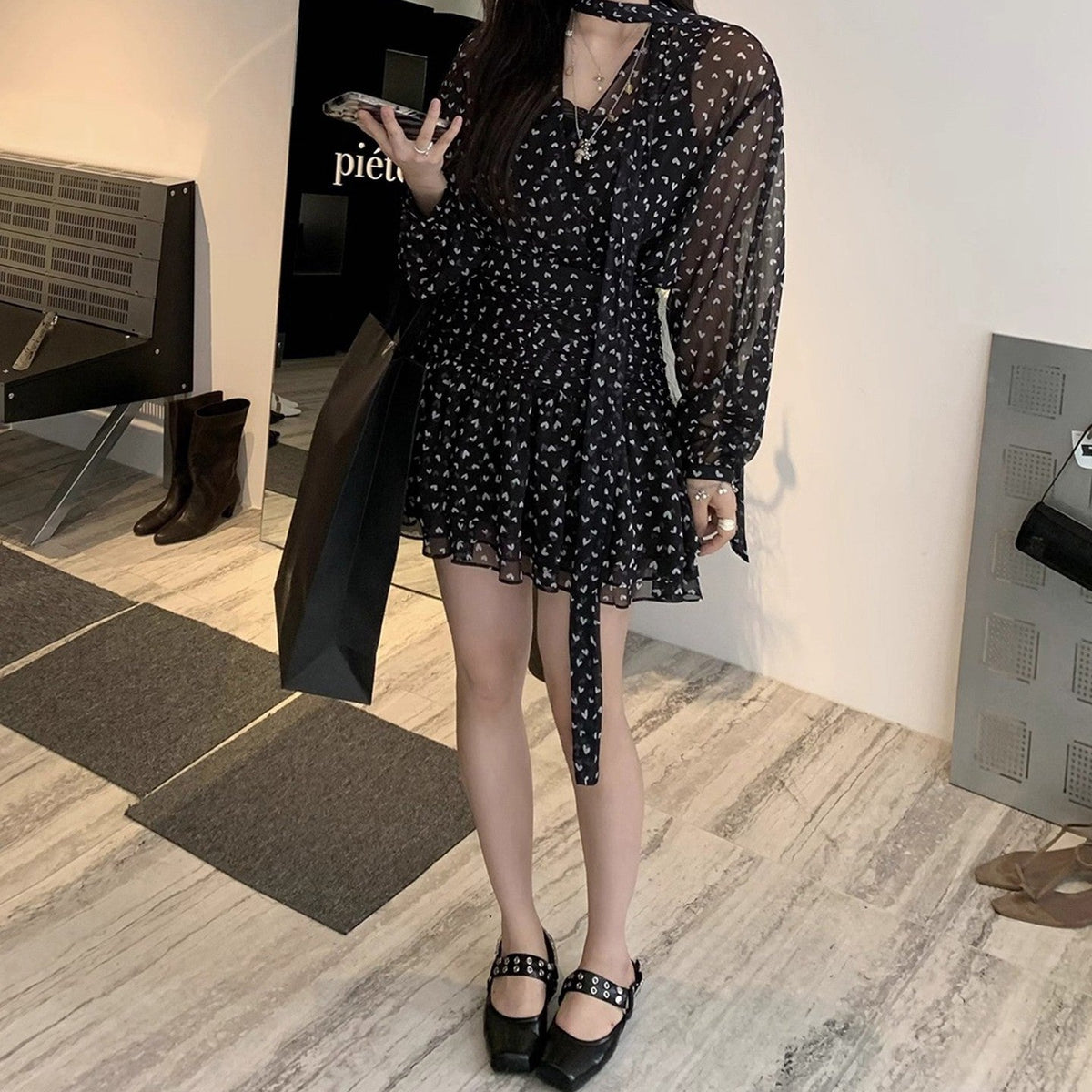 Elegant Waist-cinching Short Skirt French-style Dress For Women