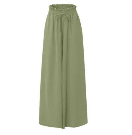 Women's Fashion Wide Leg Elastic Waistband Wide Leg High Waist Long Dress Pants