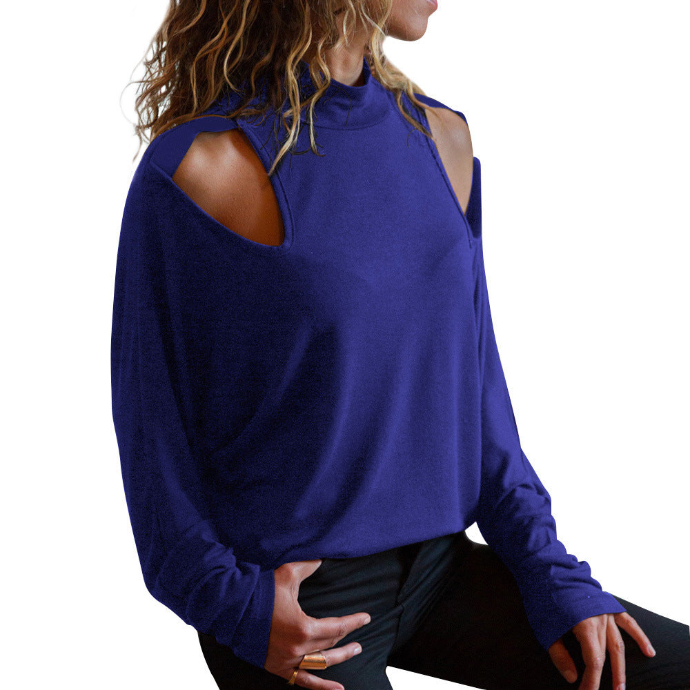 Loose Fit T Shirt With A Mock Turtleneck And Long Sleeves