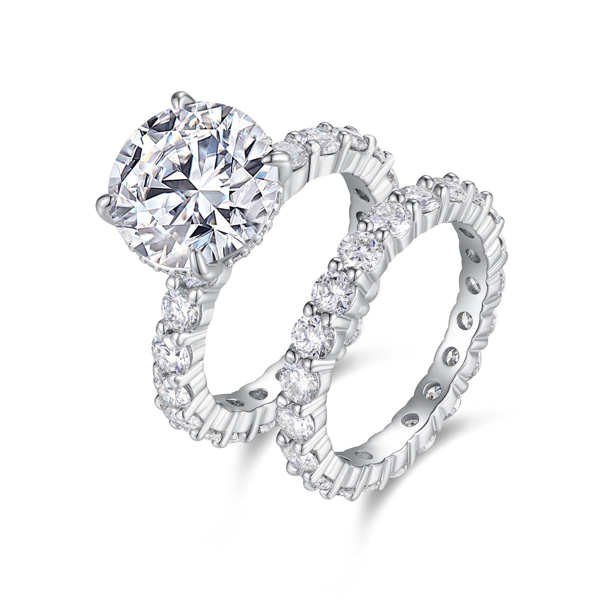 Time Vow - A Wedding Ring Set With Top-quality 5-carat Moissanite S925 Silver And Platinum-plated Diamond. The Ring Can Be Inspected With A Diamond Pen