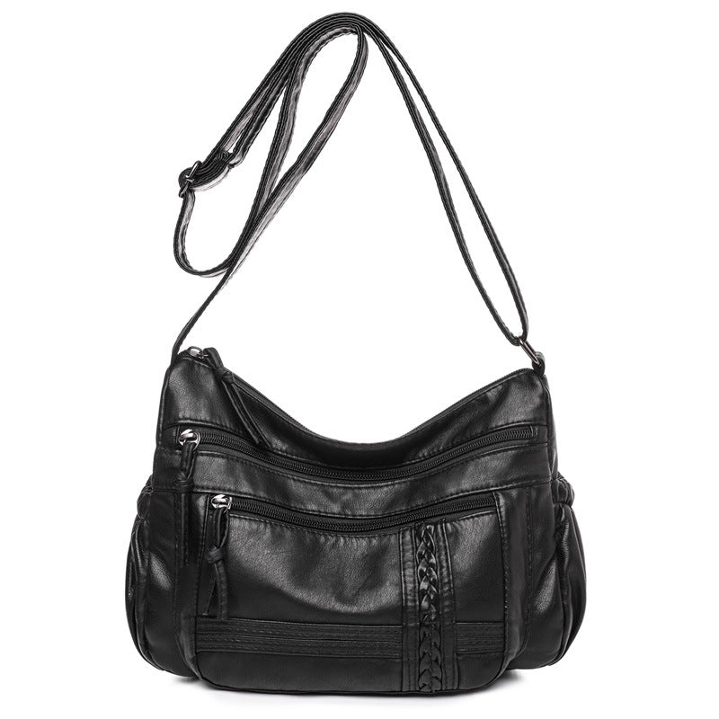 Fashion Solid Color Soft Leather Large Capacity Diagonal Bag