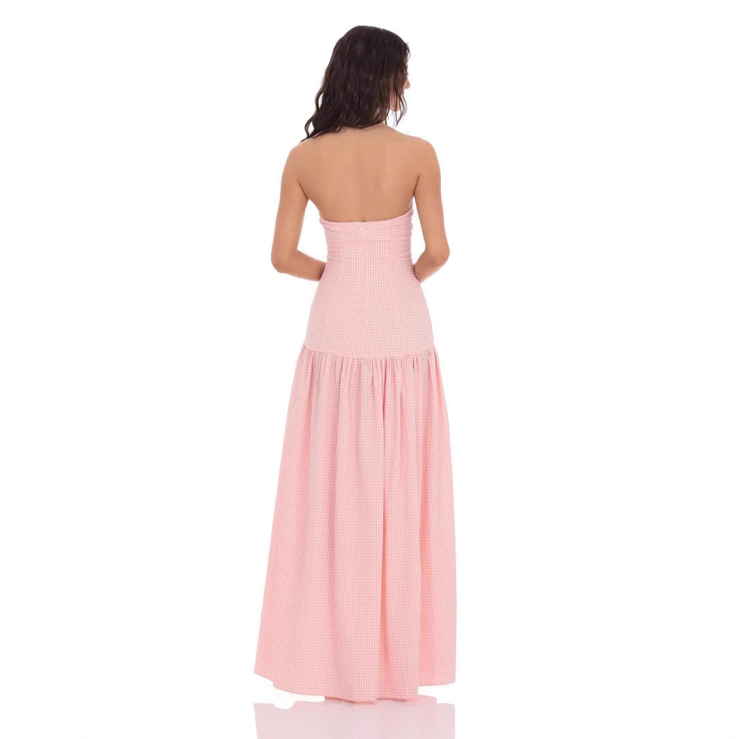 Women's Clothing Summer Boat Neck Elegant Sexy Slim Fit Backless Tube Top Dress