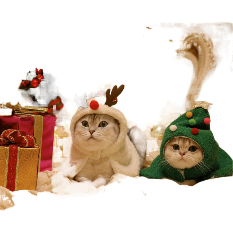 Pet Autumn And Winter Warm Antlers Hat Cloak