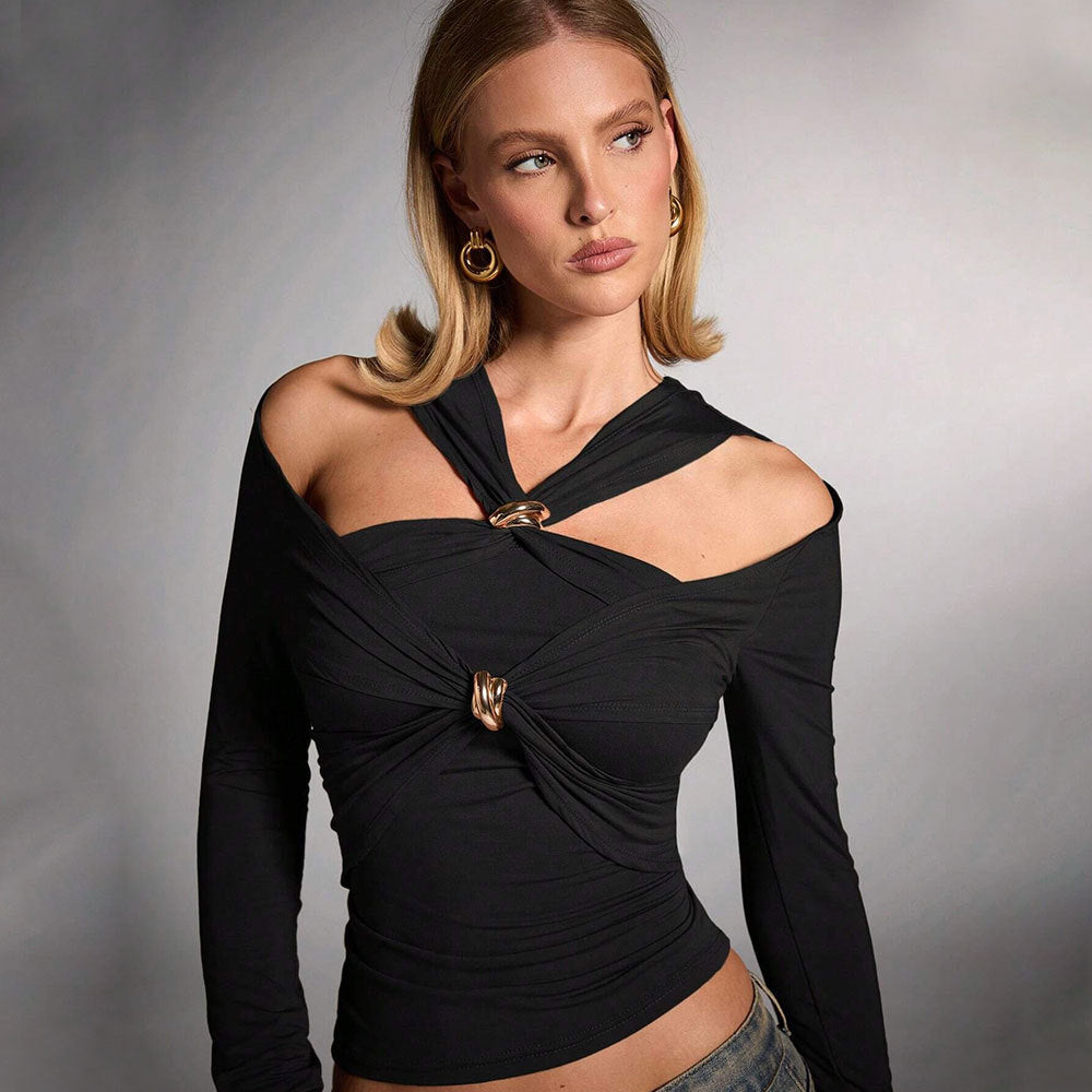 Women's Pure Color Halter Fashion Shoulder-baring Slim Top