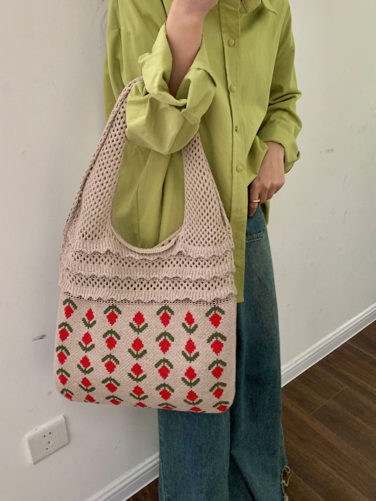 Retro Mesh Hollow Out Women's Shoulder Woven Bag