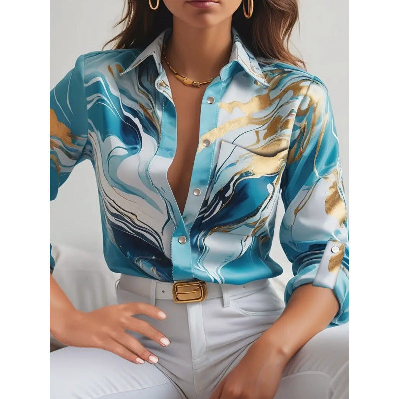 Spring And Autumn New Long Sleeve Lapel Loose Button Shirt