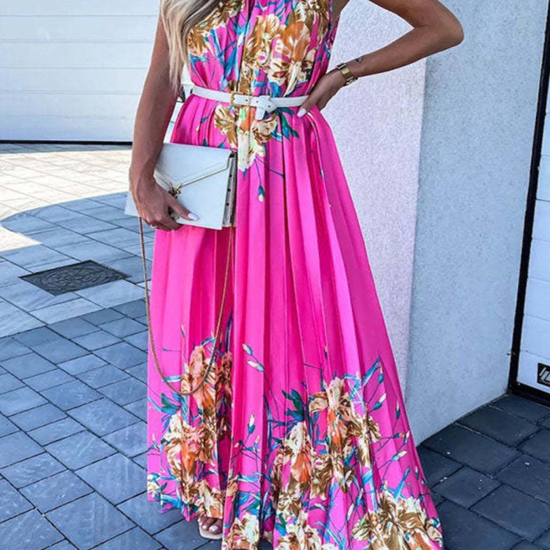 Women's Round Neck Off Shoulder Trend Print Dress