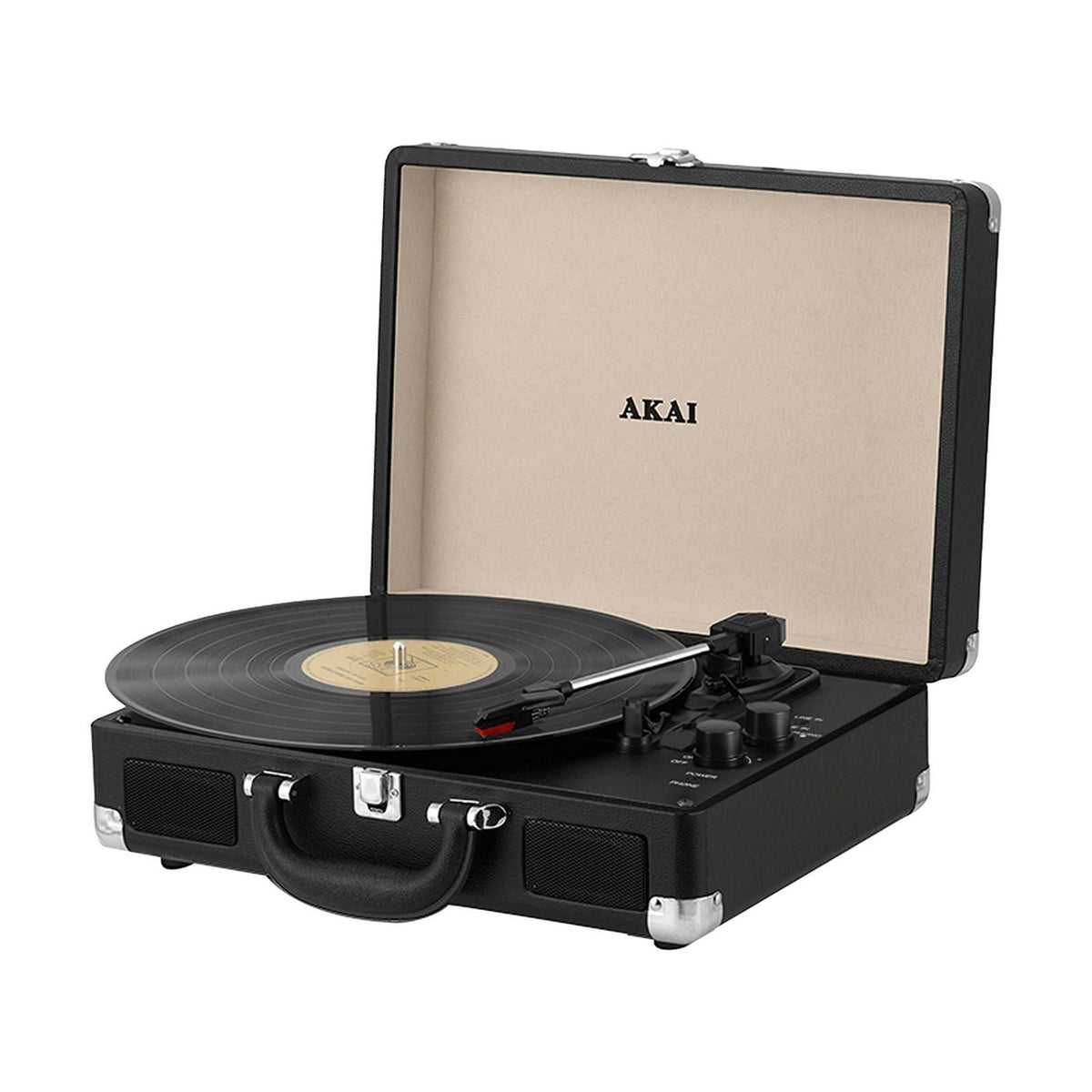 Akai Retro Bluetooth Rechargeable Turntable Black Faux Leather Case
