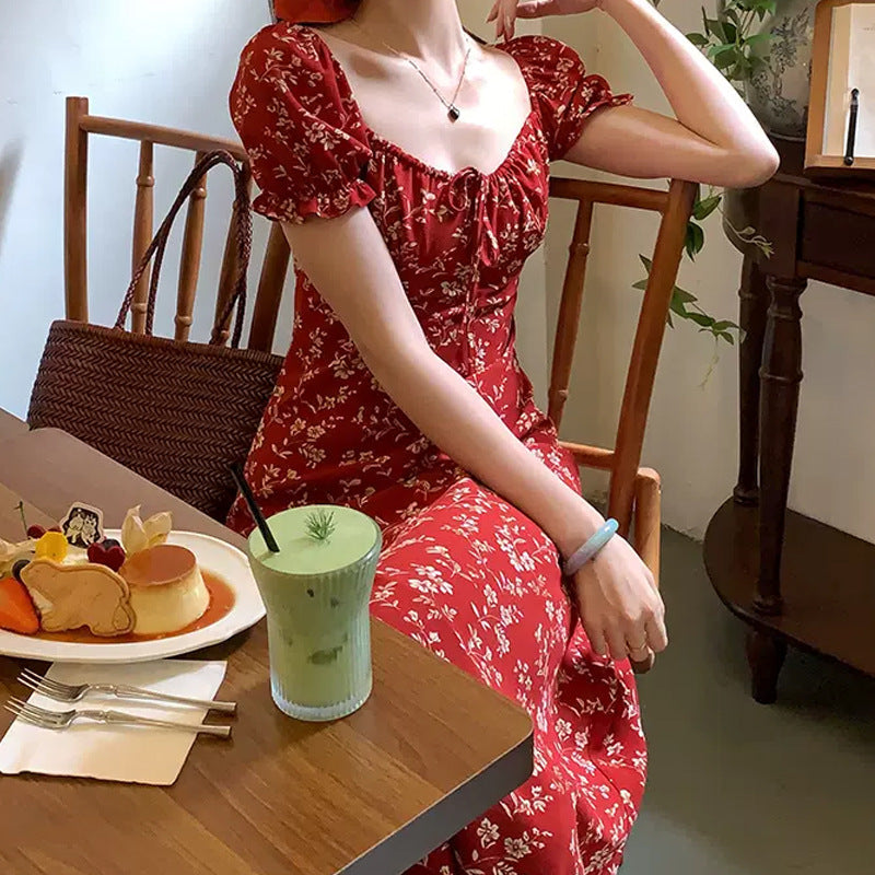 Summer French Bright White Floral Dress