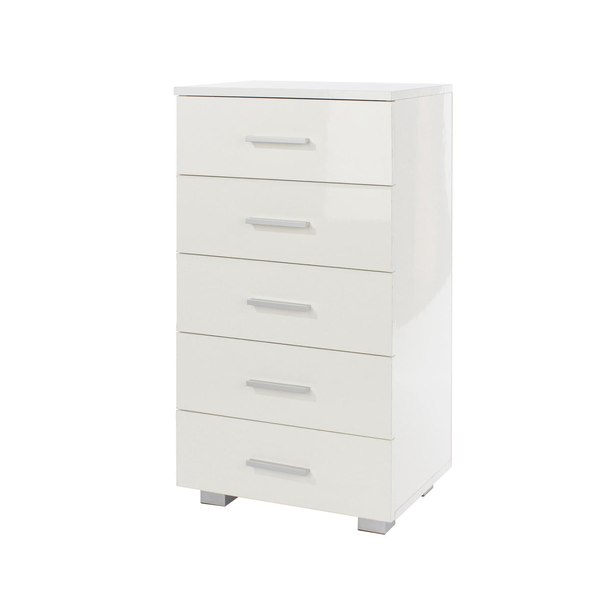 Lido White 5 Narrow Chest Of Drawers
