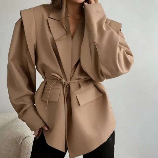 Thin Lace-up Loose All-matching V-neck Coat Women
