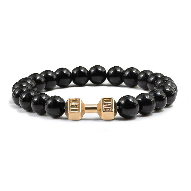 Turquoise Energy Healing Bracelet - Gun Black Barbell Bead Bracelet for Men & Women | Natural Stone Jewelry