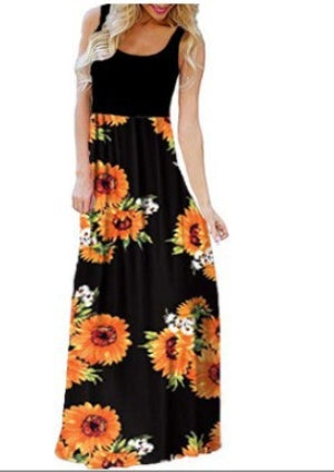 11 Color Sexy Sleeveless Round Neck Printed Patchwork Dress For Women