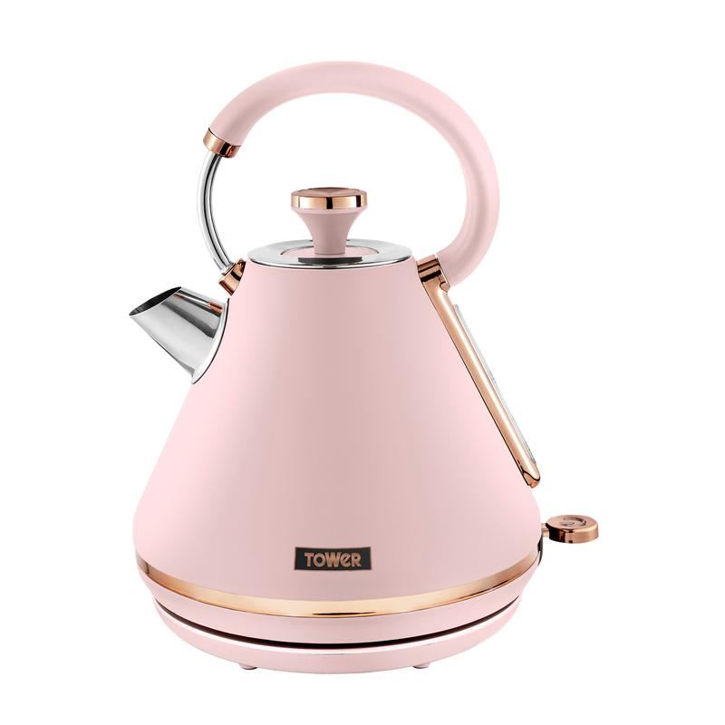 Tower Cavaletto 3KW 1.7L Marshmallow Pink & Rose Gold Pyramid Kettle UK Plug