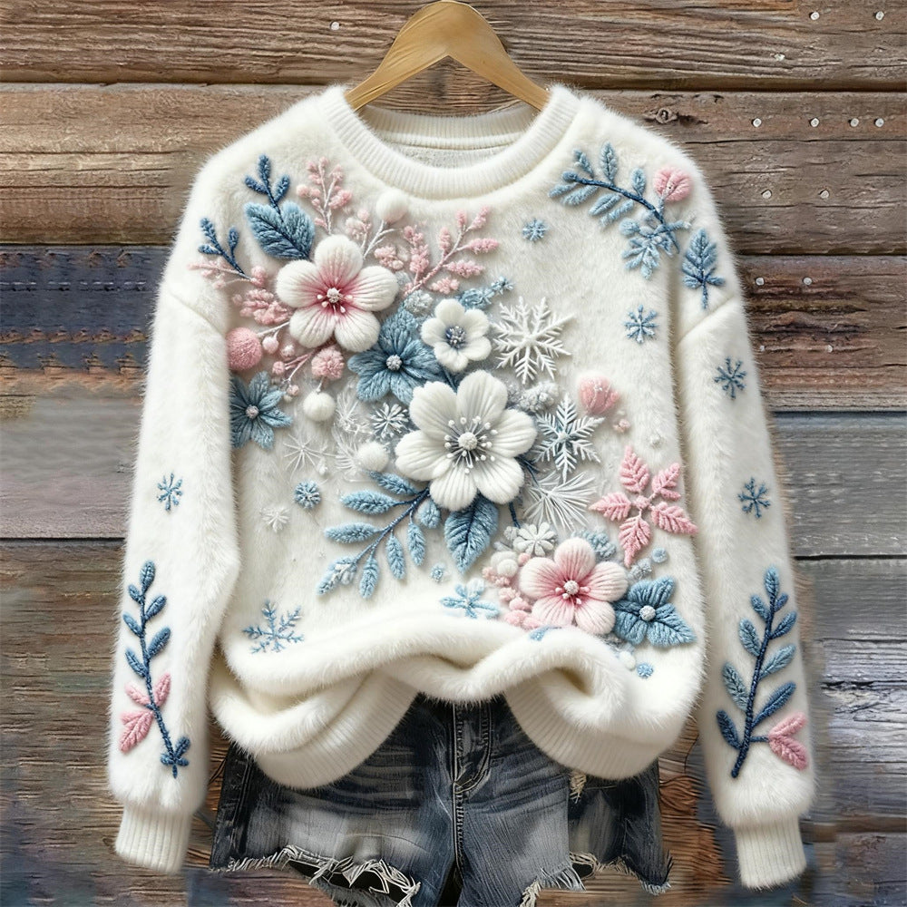 Digital-printed Christmas-patterned Women's Flannel Hoodie