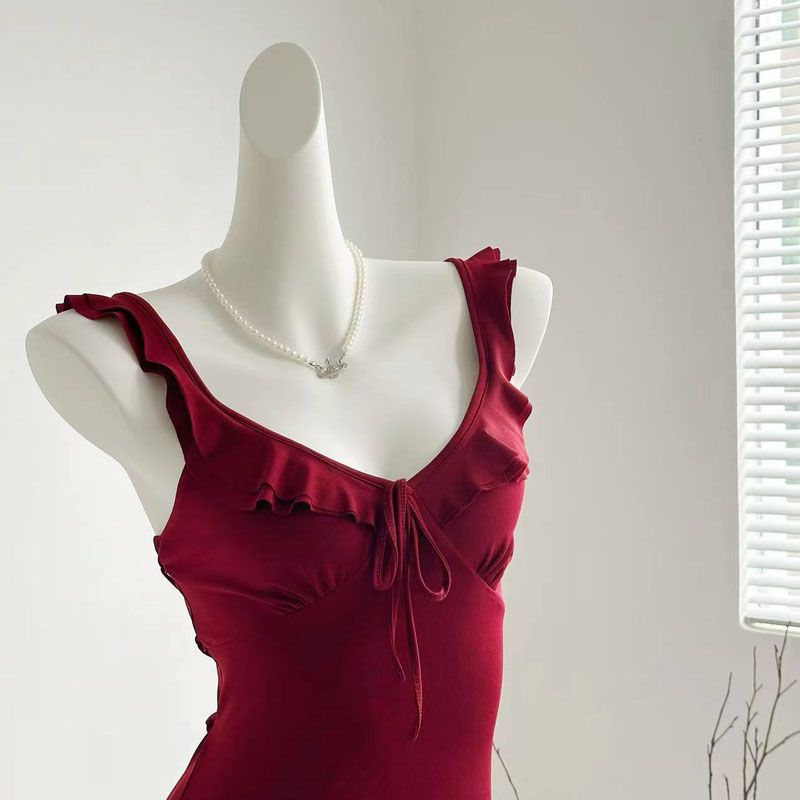 Pure Color Gentle Backless Sling Dress Women