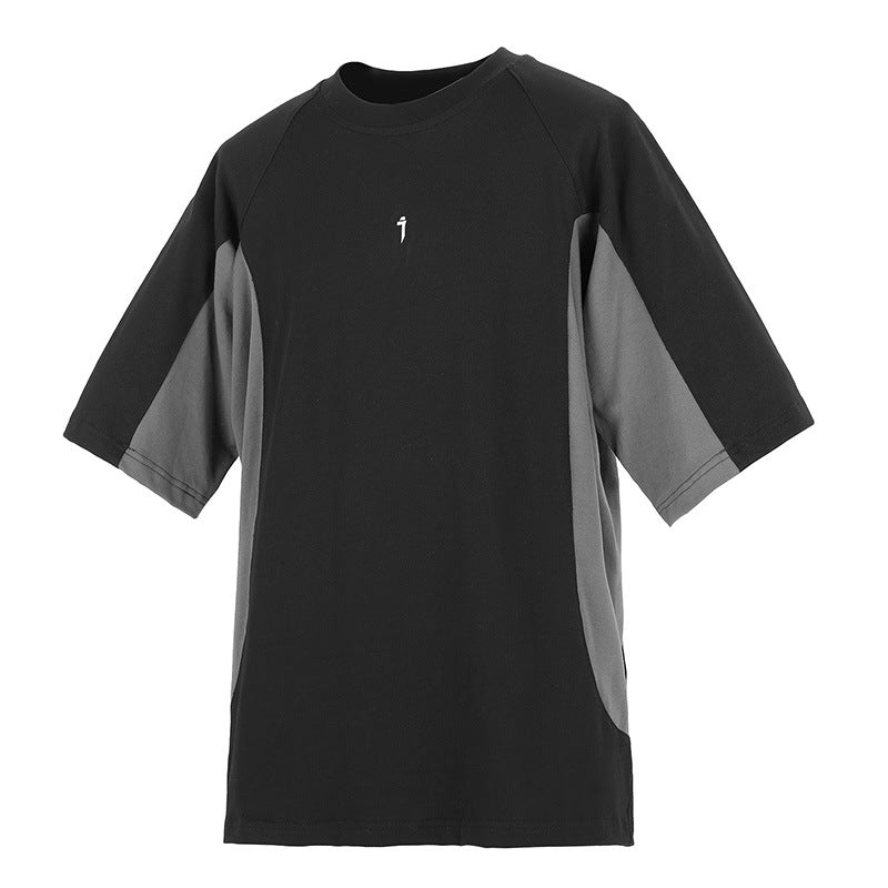 Dual-color Patchwork Round Neck Loose Casual Trend Short Sleeve