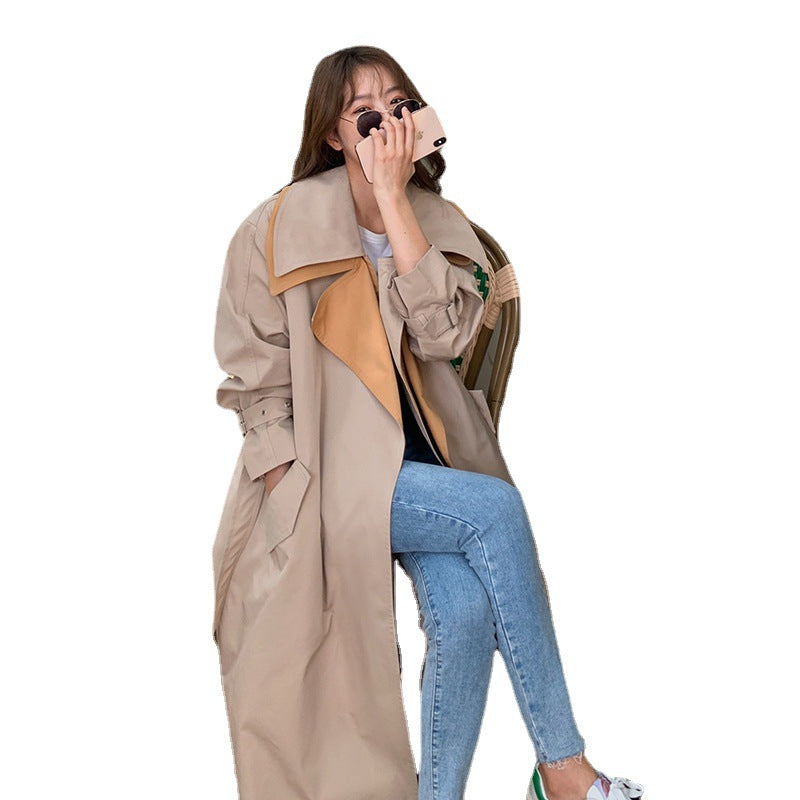 Mid-length Loose-fitting British Style Lace-up Coat Jacket