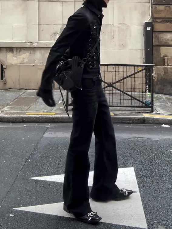 Black Lace-Up Deconstructed Denim Jacket