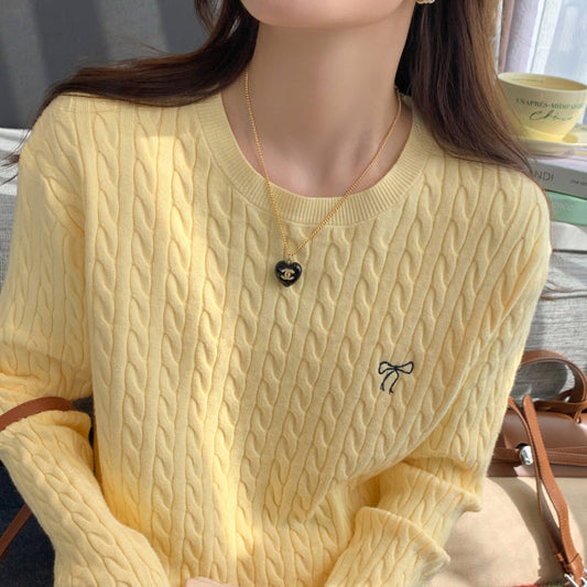 Women's Bow-Embroidered Long-Sleeve Knitted Jumper