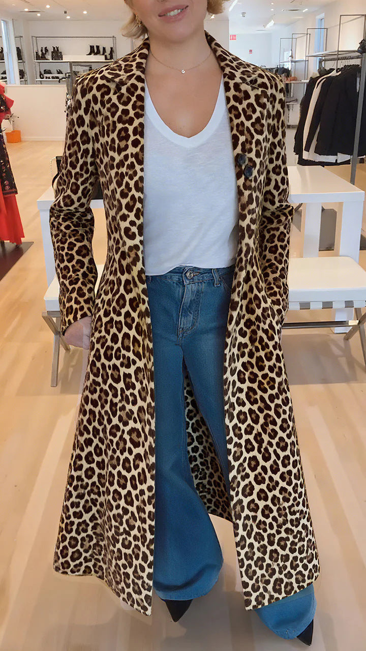 Women's Coat Lapel Leopard Print Casual Trench Women's Clothing