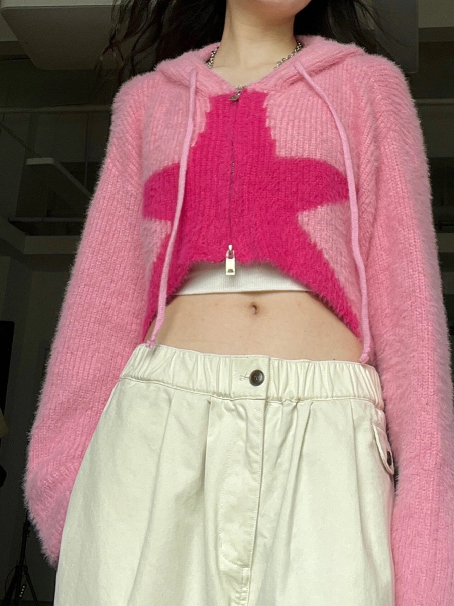 Women's European And American Short XINGX Hooded Knitted Jacket
