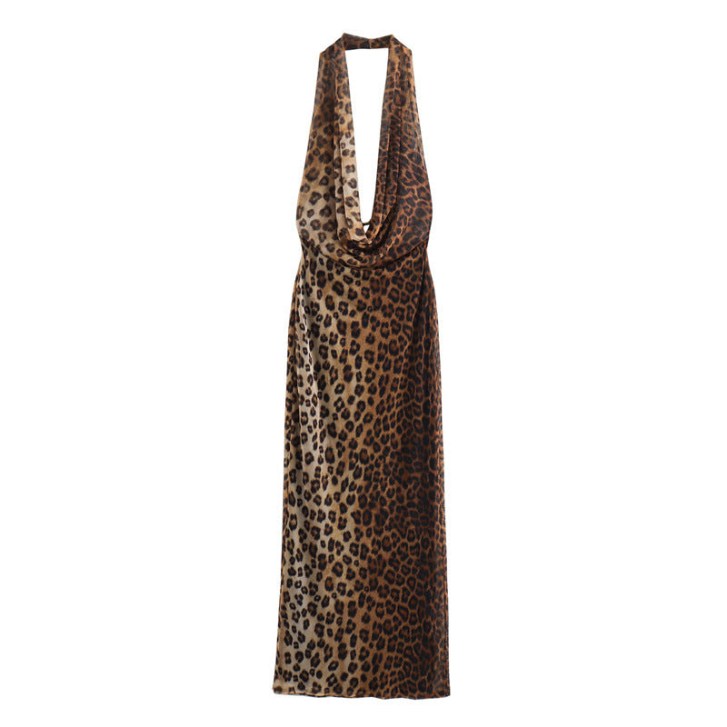 Backless Halter Leopard Print Dress Women