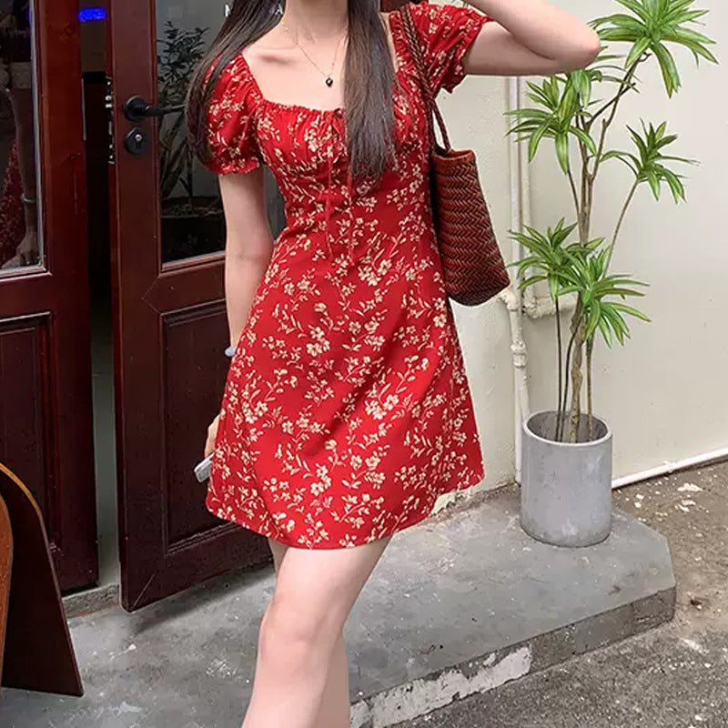 Summer French Bright White Floral Dress