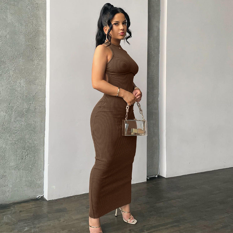 Women's Summer New Sleeveless Backless Long Slim Dress