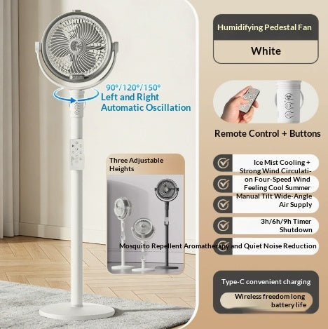 Remote Control Air Circulator Fan - 3D Oscillating Turbine Design Quiet Energy Saving Floor Standing Bladeless Cooling for Home Office Bedroom Use
