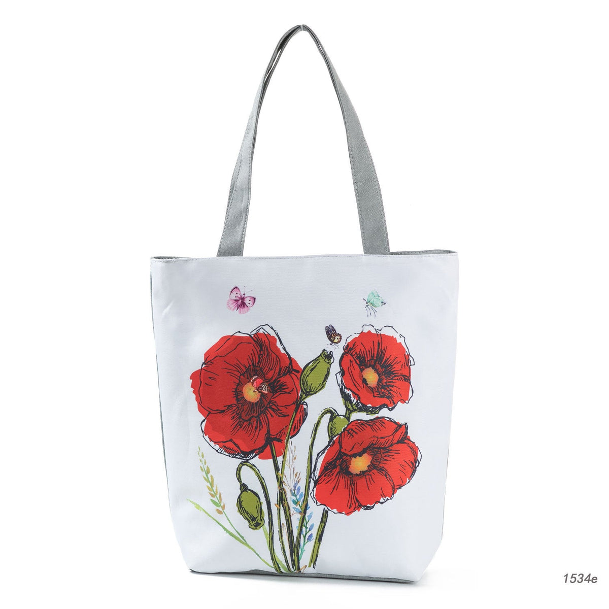 Ink Painting Flower Shoulder Bag Female Printed Flowers Zip Shopping Bag