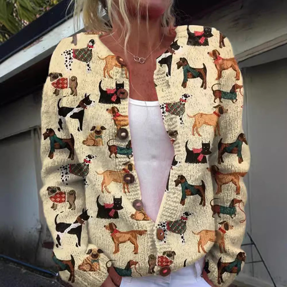 Creative Animal Print Shading Women's Cardigan Sweater