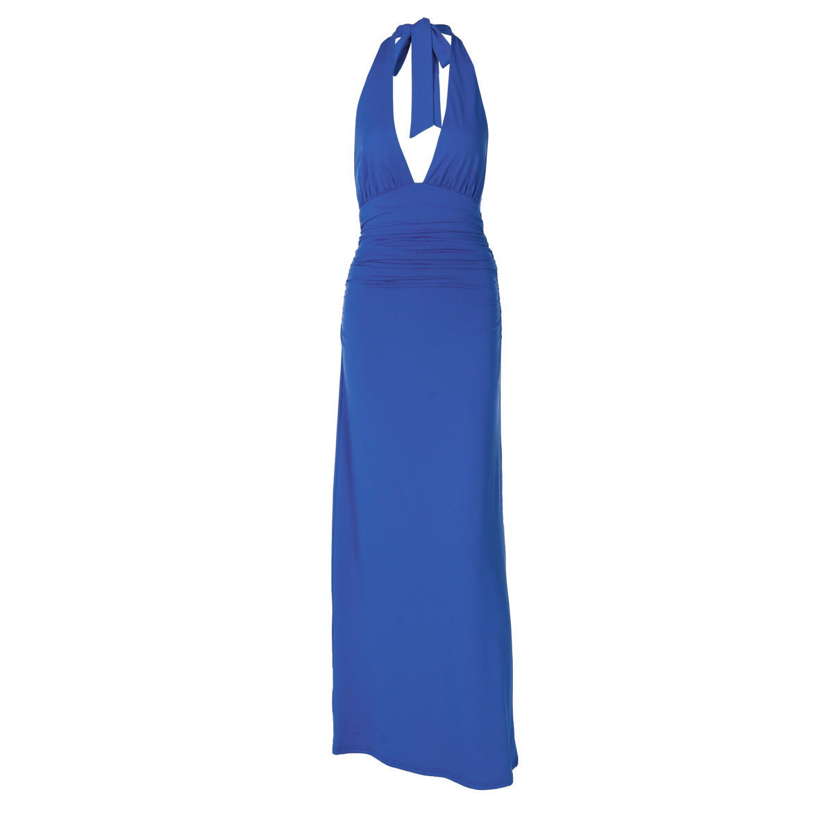 Solid Color Sleeveless V-neck Halter Backless Dress