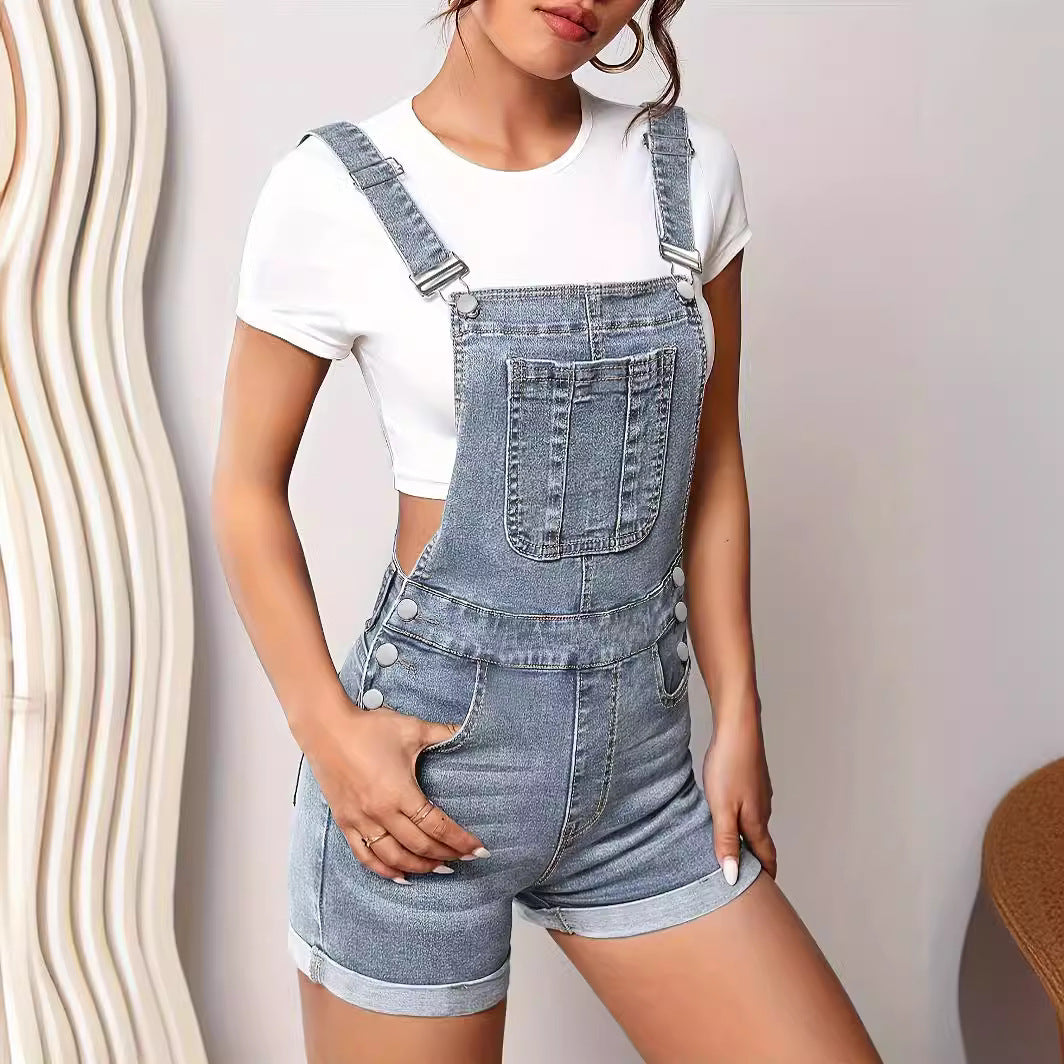 Slim-fit Denim Overalls With Straps