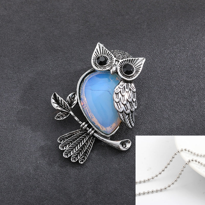 Natural Stone Crystal Pendant Owl Pendant Alloy Accessories Necklace