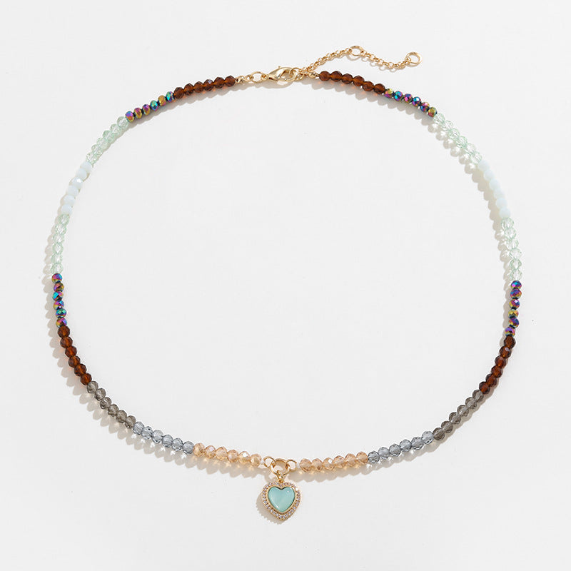 Summer Colorful Beaded Female Acrylic Copper Inlaid Zirconium Candy Color Heart Peach Necklace