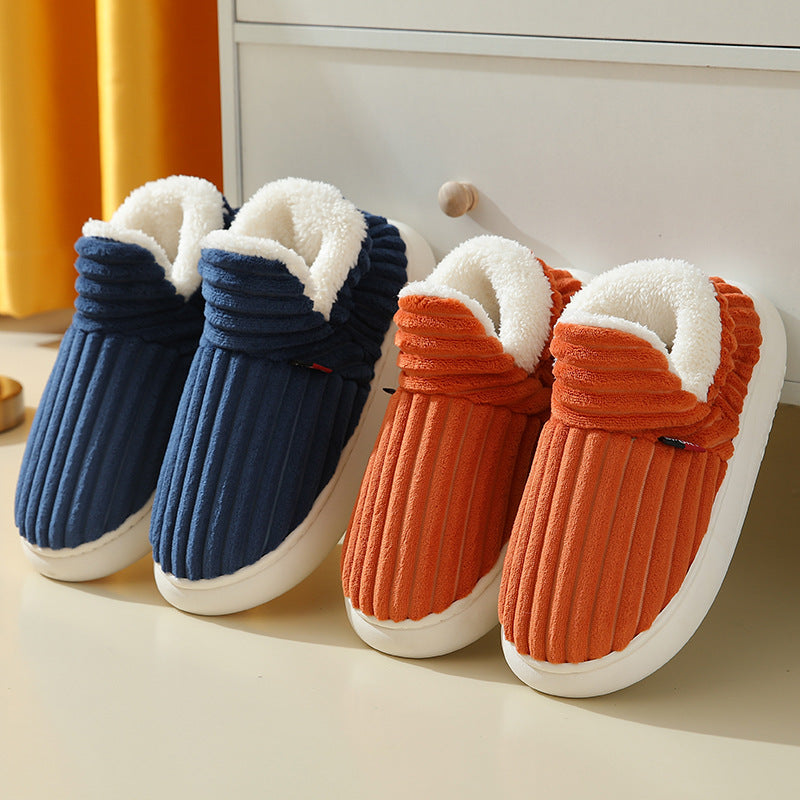 Plush Home Slippers Fur Lined Cosy Striped Slipper Shoes Winter Womens Mens