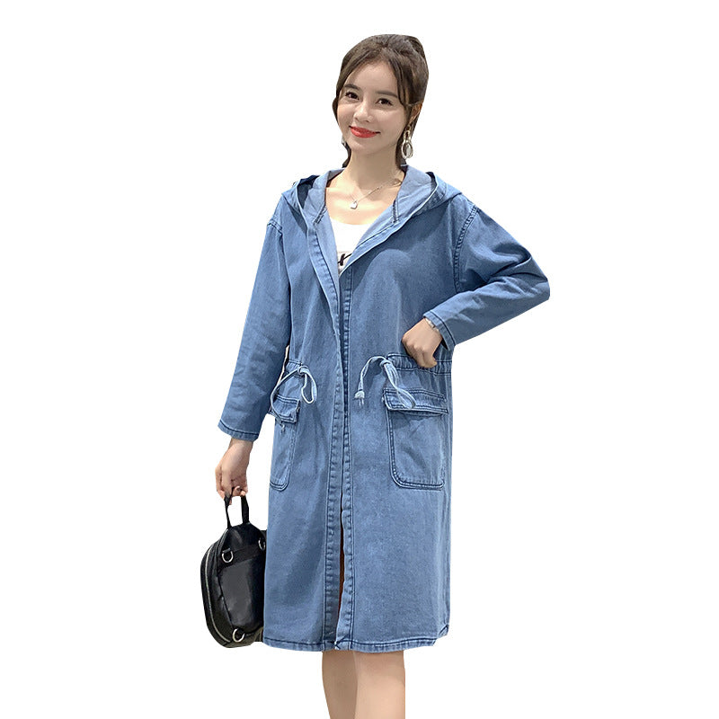 Women's Mid-length Long-sleeved Hooded Cardigan Trench Coat
