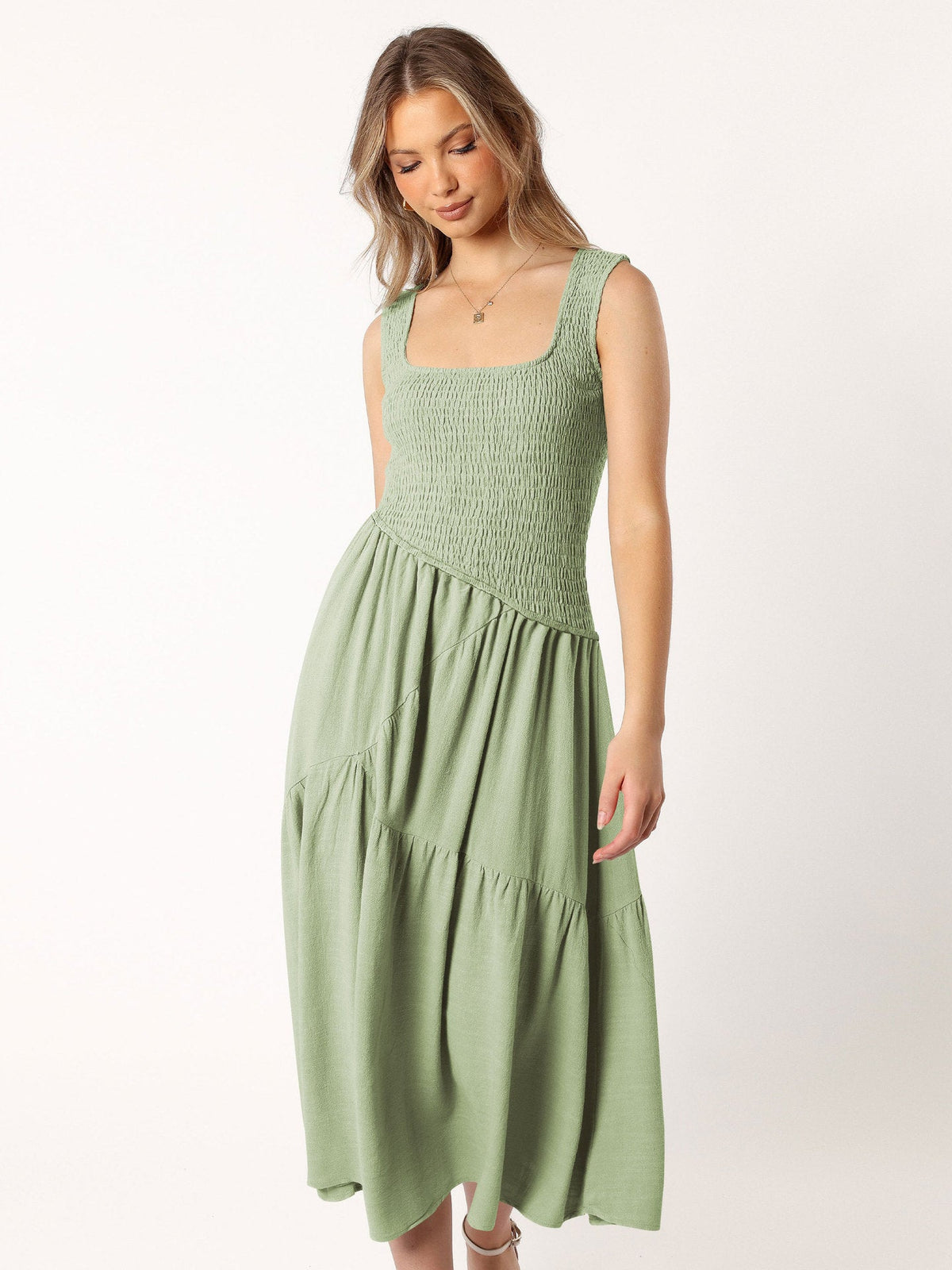 Embroidered Smocked Puff-Sleeve Maxi Dress Ivory