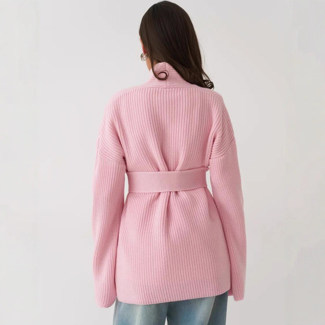 Women's Knitted Sweater Top Coat Lace-up Cardigan