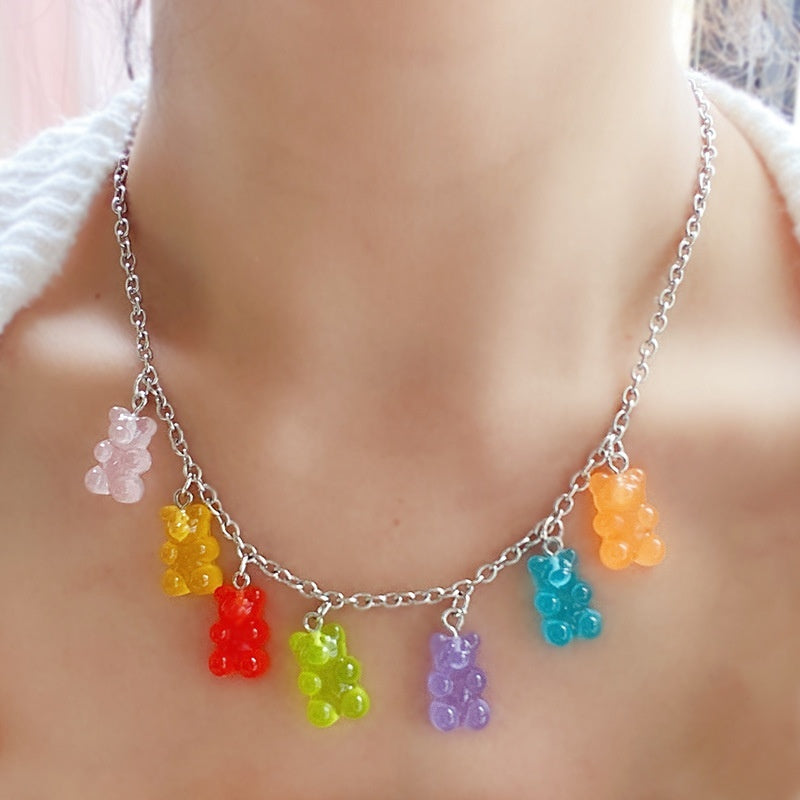 INS Fashion Pendant Personalized Candy-colored Little Bear Necklace