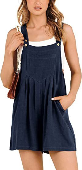 Women's Cotton Linen Short Overalls | Adjustable Strap Summer Jumpsuit